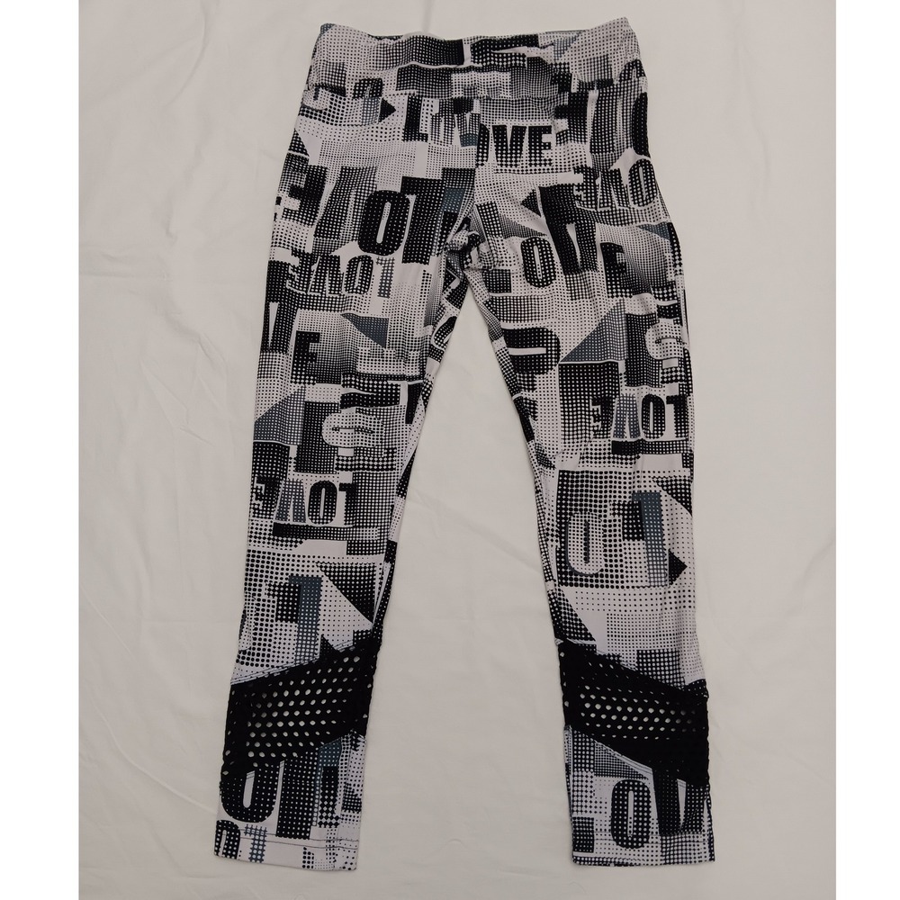 NO BOUNDARIES Women XL‎ Black White Graphic Print Mesh Leggings Pants 15-17